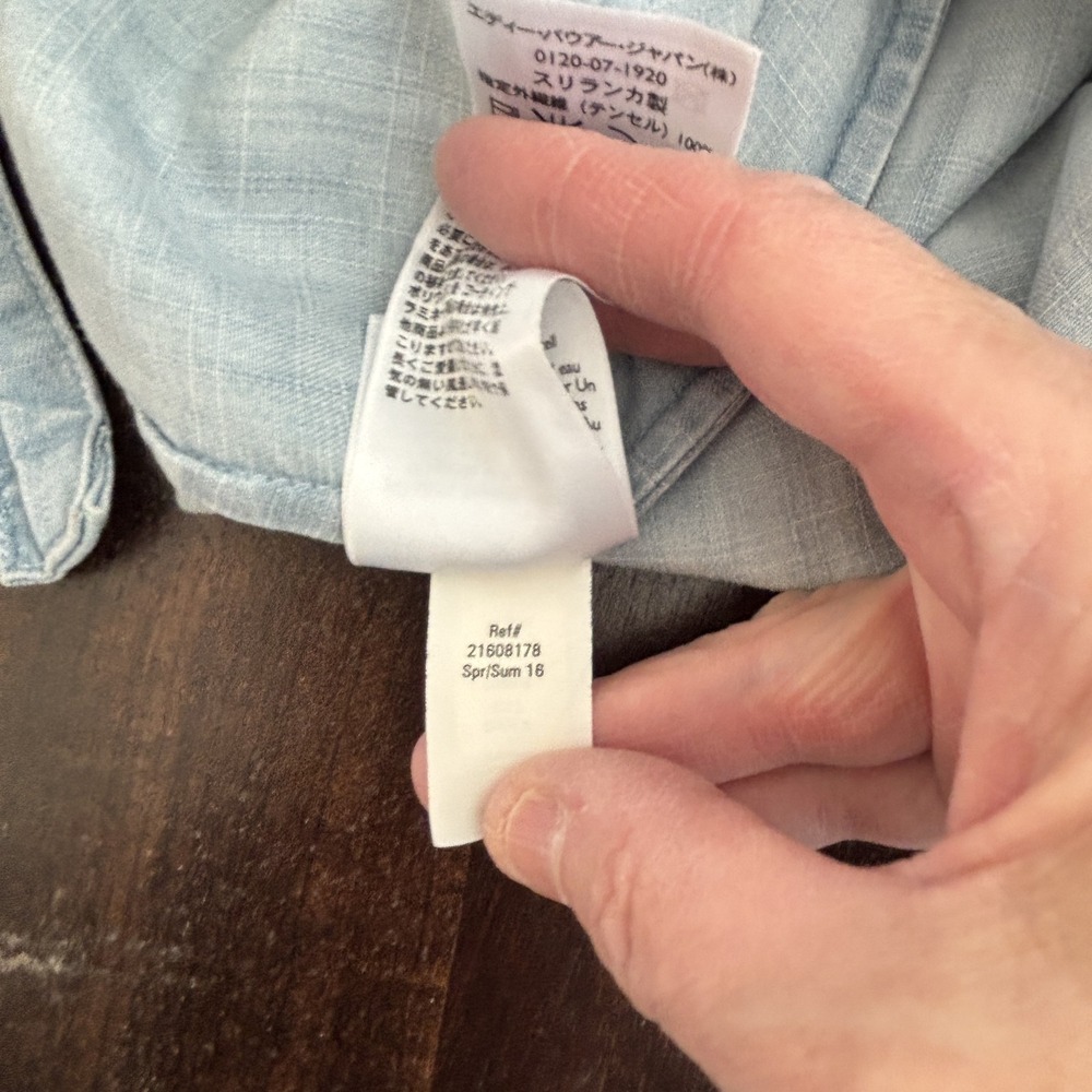 Eddie Bauer Chambray Shift Dress Womens 8 Blue Sleeveless Embroidered Preppy - Picture 11 of 12